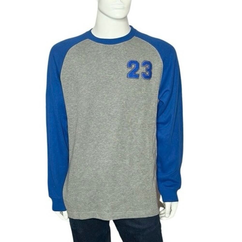 Sonoma Raglan T-Shirt Mens Large Grey Blue New 23 Graphic Long Sleeve Baseball